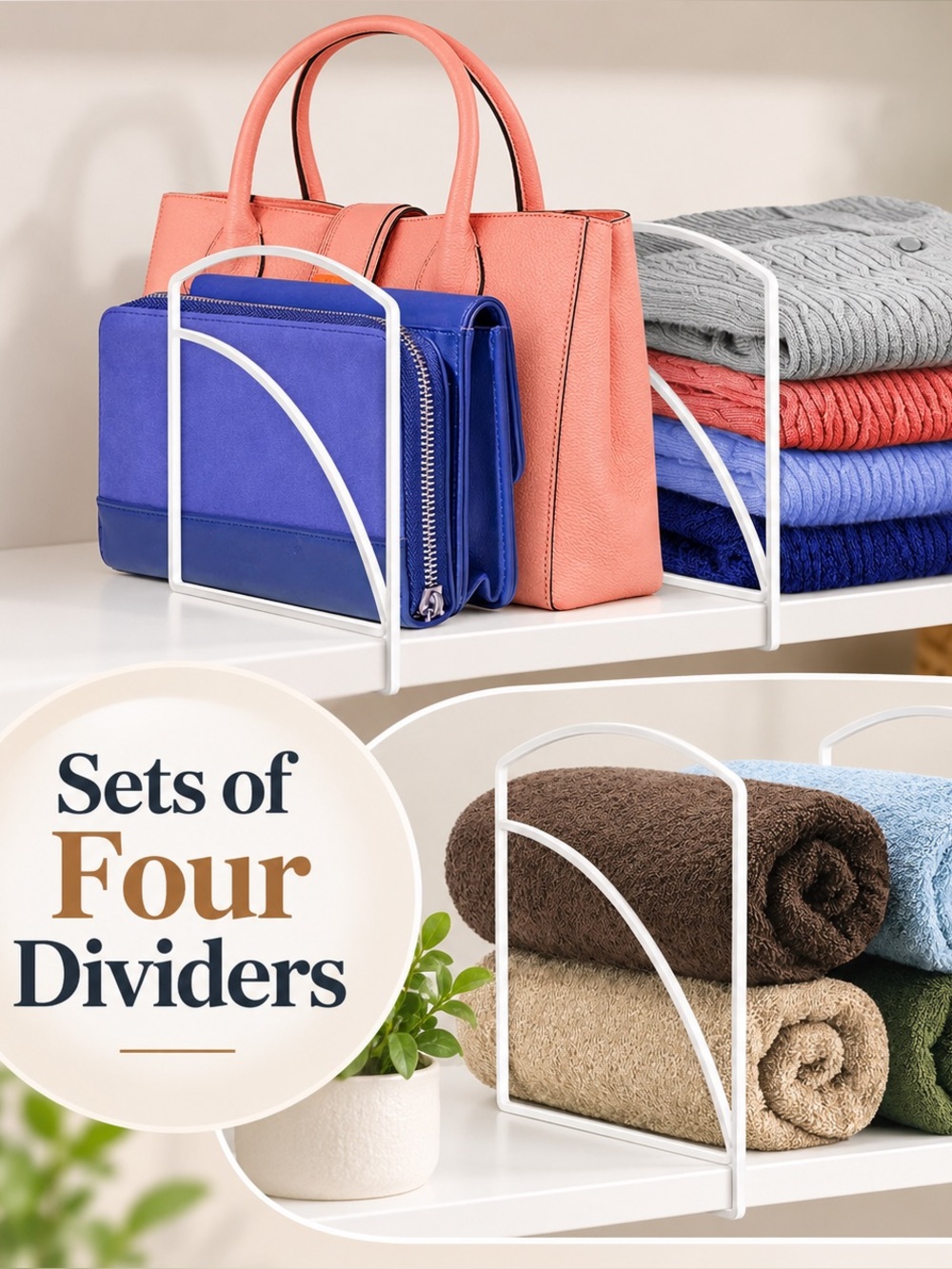 LYNK Shelf Dividers Set of 4 White Closet Organizer